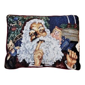 Vintage Santa Claus Doll Teddy Bear Needlepoint Christmas Throw Pillow Tapestry